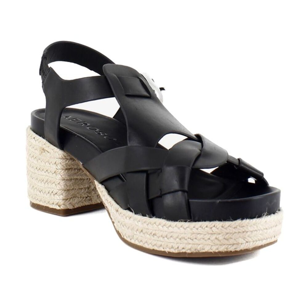 AEROSOLES Black Braided Espadrille Platform Sandal